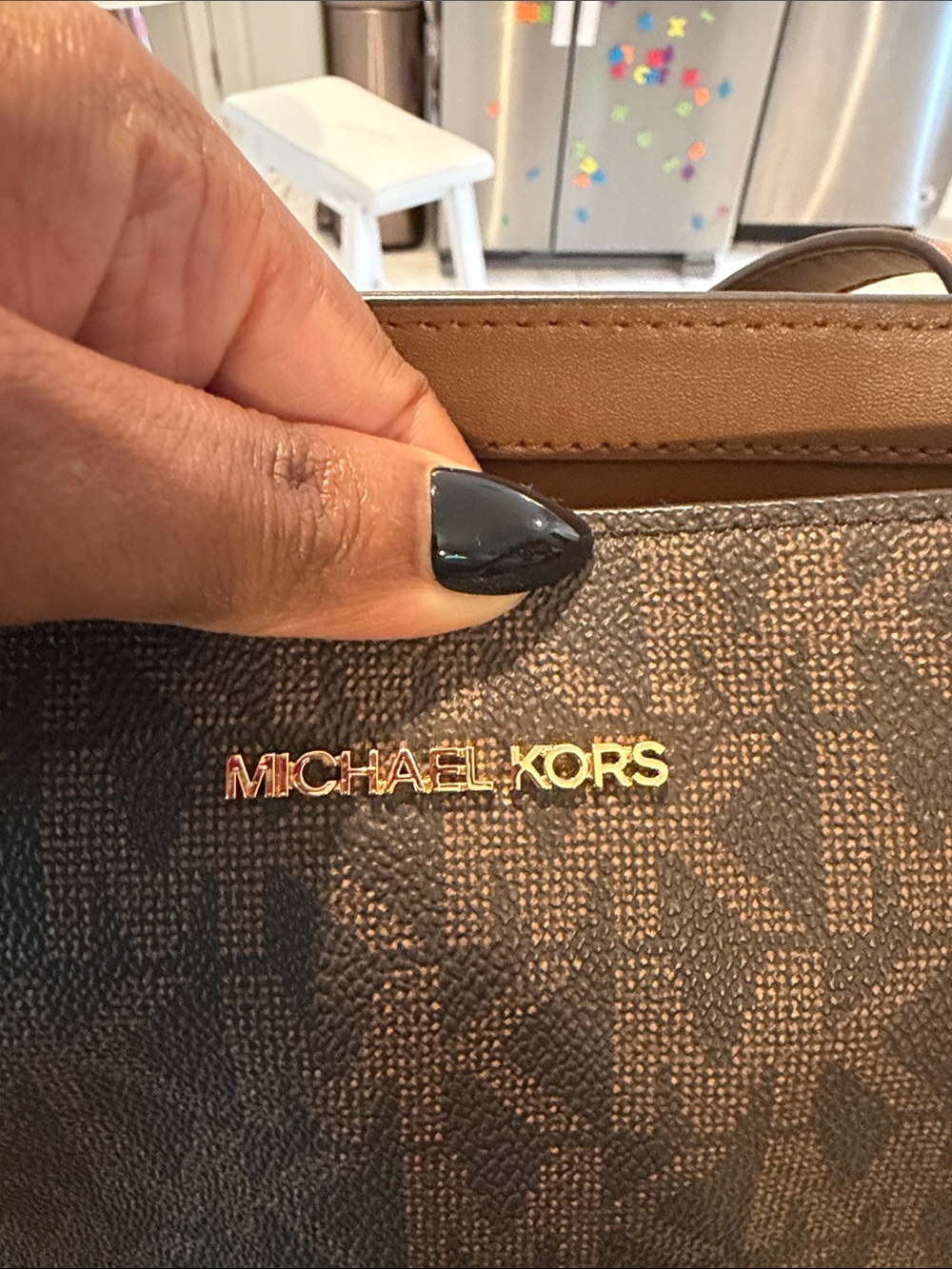 Michael Kors Aria Brown Logo Tote with Tan Trim and Gold Logo - Picture 2 of 16